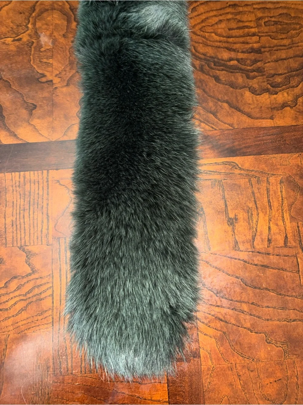 Plush Dark Green Fox Fur Accent Scarf - for jacket,coat or sweater